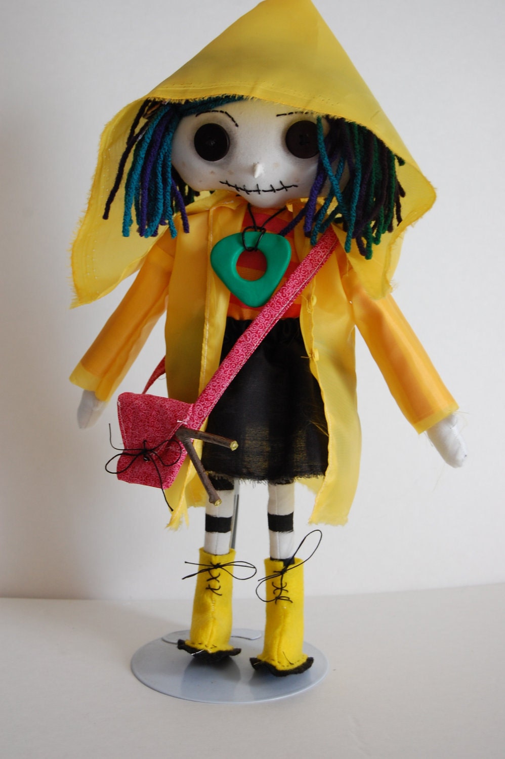 Little Me Coraline button Eye Doll with purse,seeing looking stone, dowsing rod