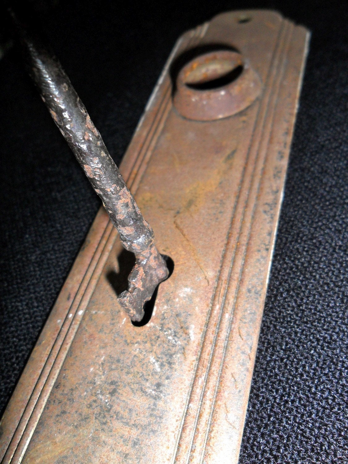 Vintage Metal Keyhole and Lock Plate with Skeleton Key