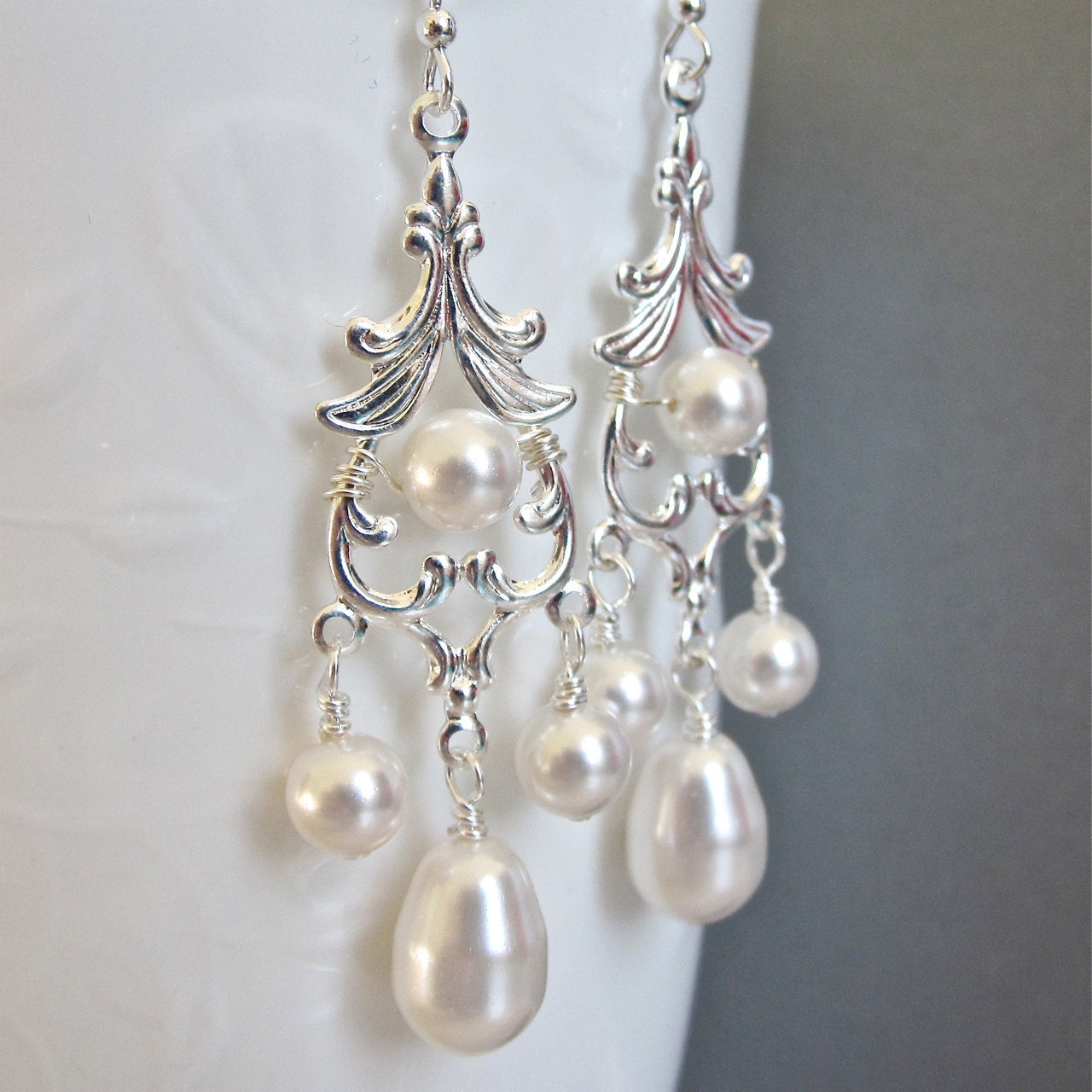 Bridal chandelier earrings Swarovski pearl drop
