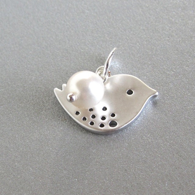 Silver bird charm pearl charm