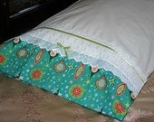 Pair of PILLOWCASES, the set fits Reg/Queen size bed pillows,Quality Handmade, Orange, Lime Green, Pink, White Eyelet. Ready to Ship