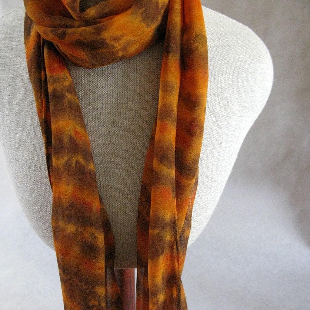 Silk Chiffon Scarf (Orange,Burnt Orange, Brown)