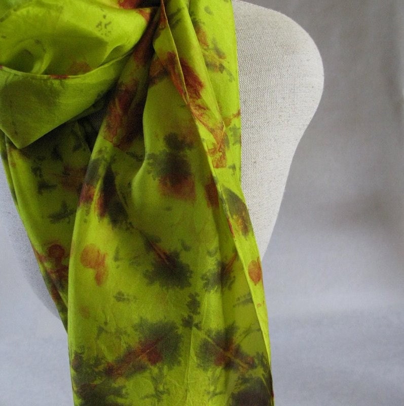 Shibori Habotai Silk Scarf (Chartreuse, Grey, Red)
