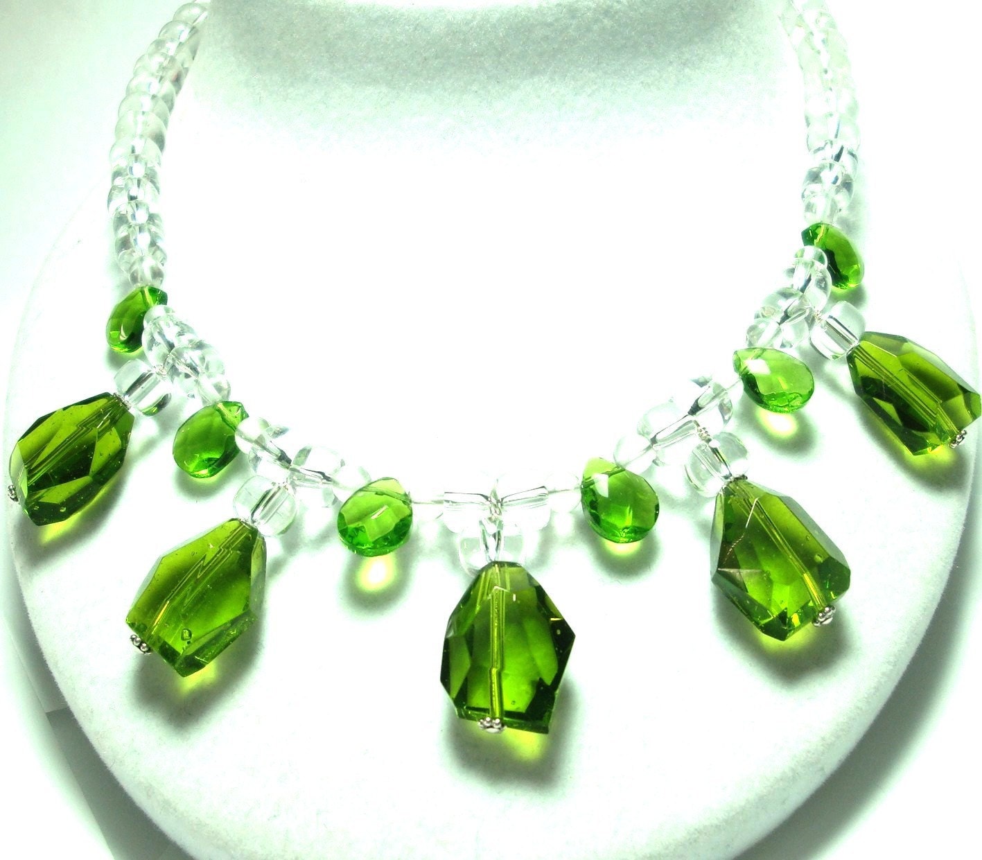 Peridot Green Leafy Bower with Crystal Quartz Necklace in Sterling