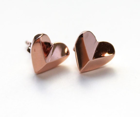 Heart Shaped Pyramid Stud Earrings 14K rose gold dipped
