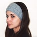 Headband earwarmer handmade of wool blend in light gray color. Winter Spring. Handmade in Colorado US