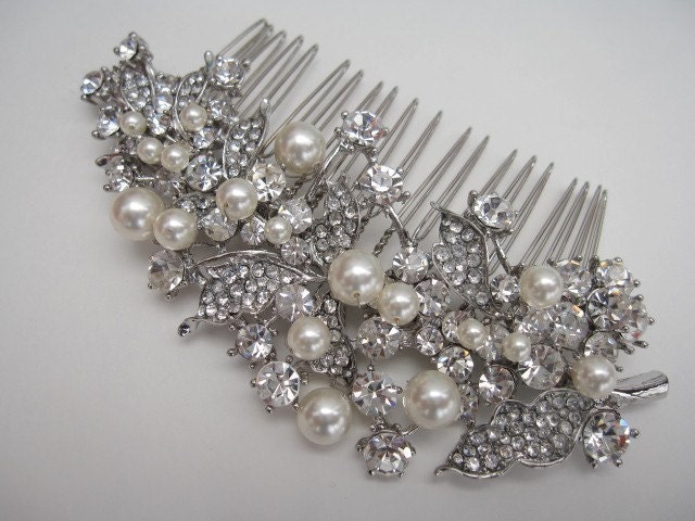 Bridal rhinestone pearl hair comb,wedding hair accessories, bridal hair comb crystal and pearl, wedding comb,bridal, wedding hair comb pearl