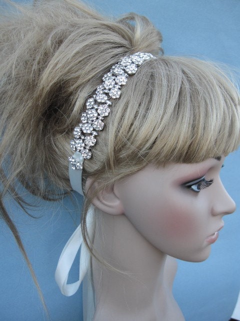Rhinestone bridal headband, wedding hair accessories, bridal headband rhinestone, bridal headband ribbon, crystal wedding headband