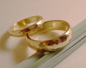Wedding Bands, Hand Forged, Hammered, 14k Yellow Gold
