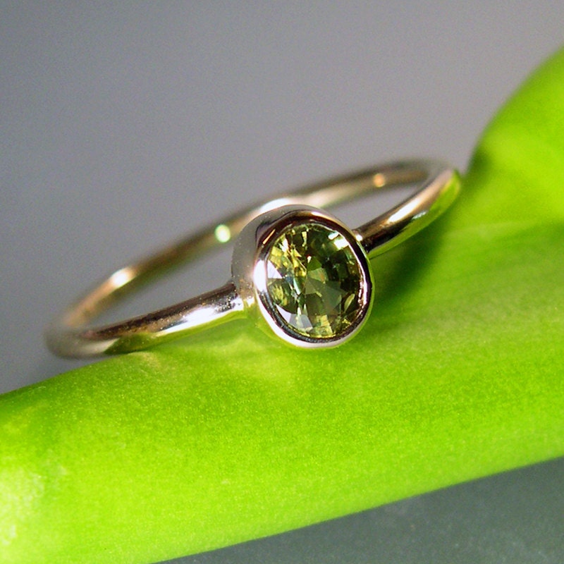 Green Sapphire Engagement Ring, or Stacking Ring, 14k Gold