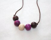 Natural Wood Bead Nursing Necklace -  Purple Haze