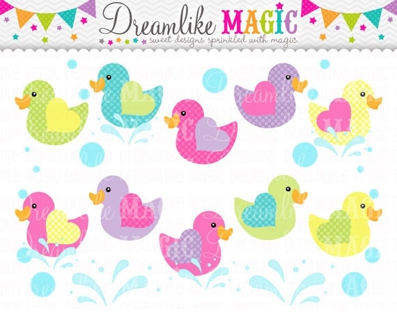 Polka-Ducks with Bubbles and Splashes- Clipart for Personal or Commercial Use Il_570xn
