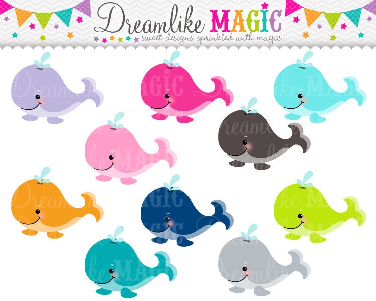 Sweet Whales- Clipart for Personal or Commercial Use Il_570xn