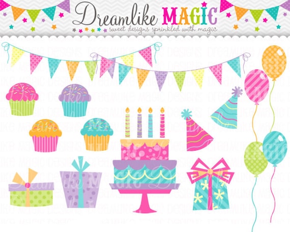 Whimsical Magical Sweet Birthday Party- Clipart for Personal or Commercial Use Il_570xn