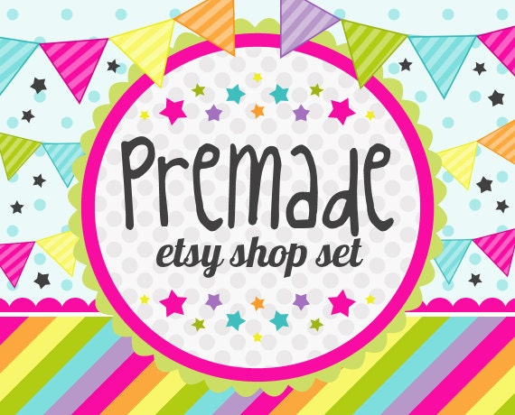 Candy Stripes with Star Confetti- Premade Etsy Set