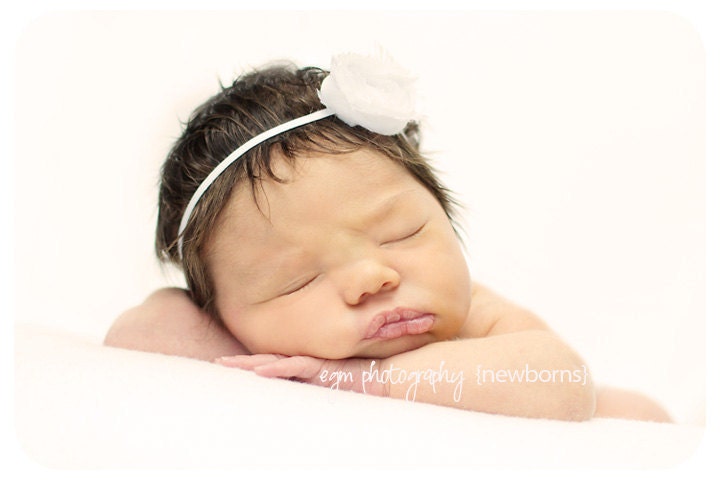 White Rose Headband...Baby Flower Headband...White Headband...Baby Headband...Shabby Rose Headband