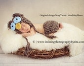 OWL SET Blue Eyes Newborn Baby Photo Prop - Photography Hat & diaper cover