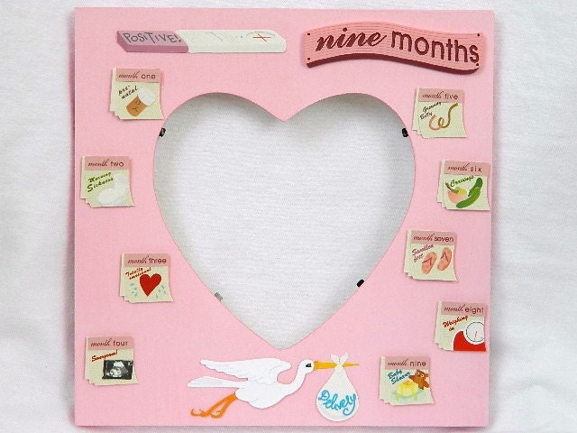 Pregnancy Baby Picture Photo Frame Pink Heart nine months