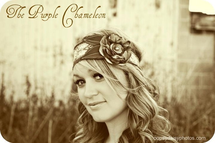 Vintage Beauty. Olive Green and Burnt Sienna  Head Wrap .Headband img