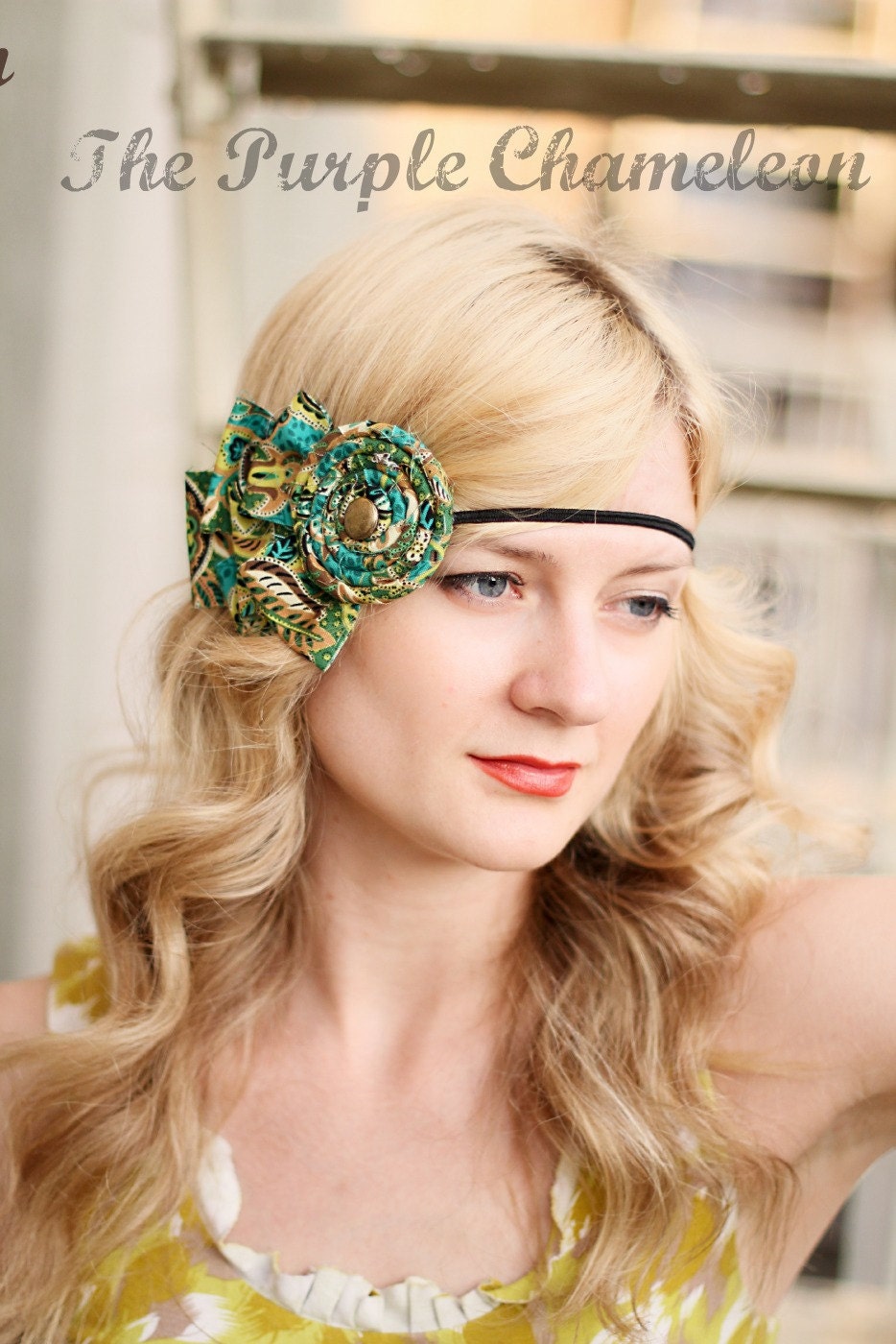 Nakea Headband in Paisley of Turquoise and Green