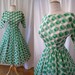 Stellar 1950's green and white sheer chiffon polka dot print new look party dress vlv rockabilly chic - size Extra Small to Small