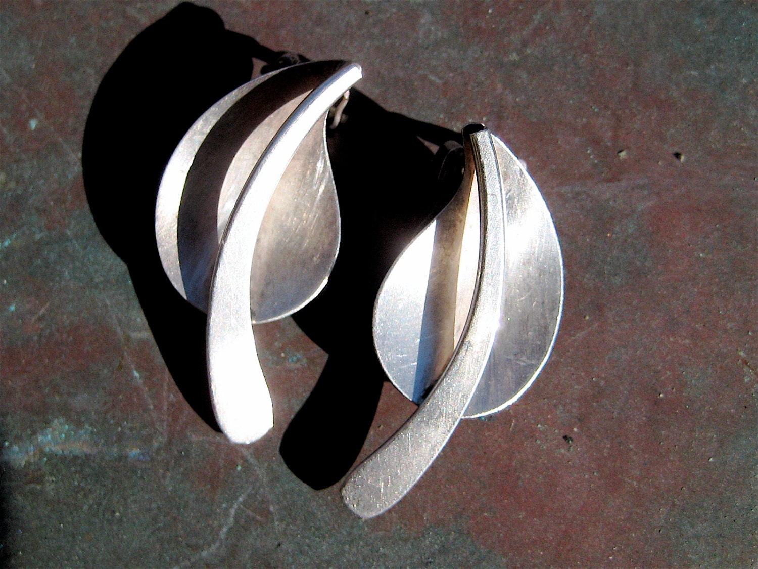 Mid Century Modernist Sterling Earrings Clip-On