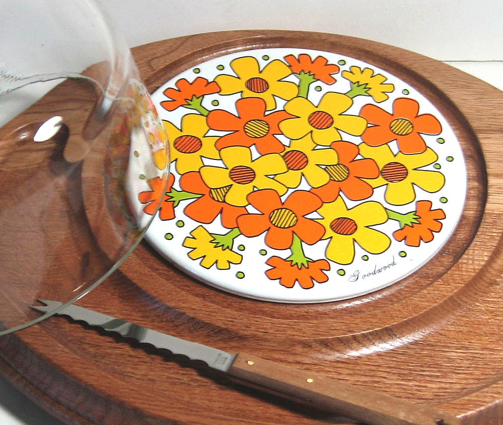 Retro Flowered Cheese Board, Dome Cheeseboard, Vintage Party, Orange Cheeseboard
