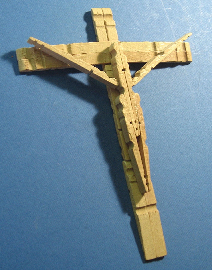 Clothespin Cross Vintage Handmade Rustic Folk Crucifix