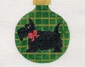 Scotti Dog Needlepoint Ornament - Green Background  - Jody Designs     B68B