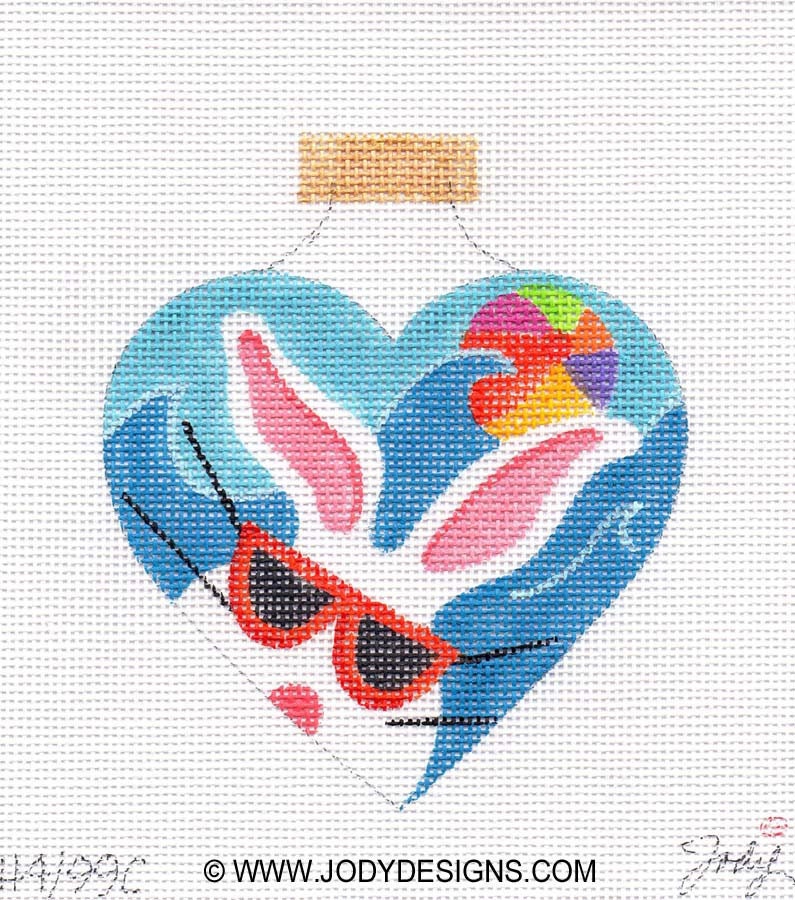 The White Bunny Beach with Glasses Needlepoint Ornament - Jody Designs WB4-G