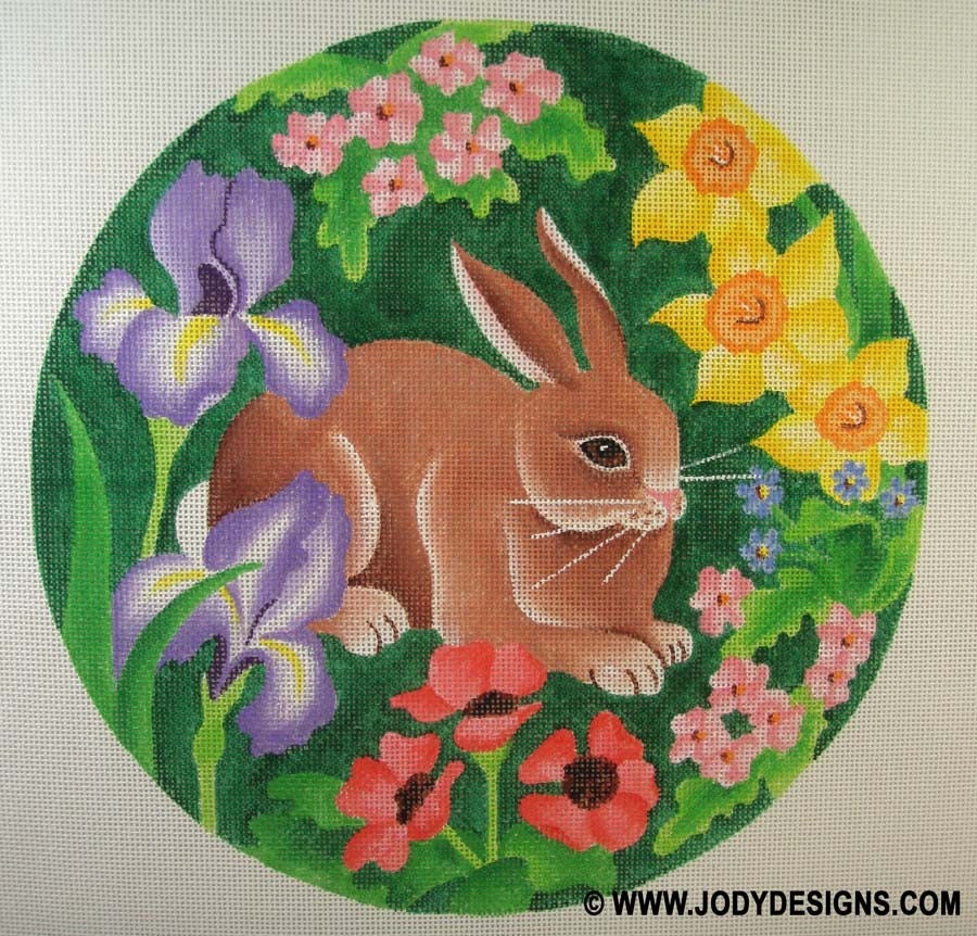 Floral Rabbit Round Large Needlepoint Canvas by JODYdirect