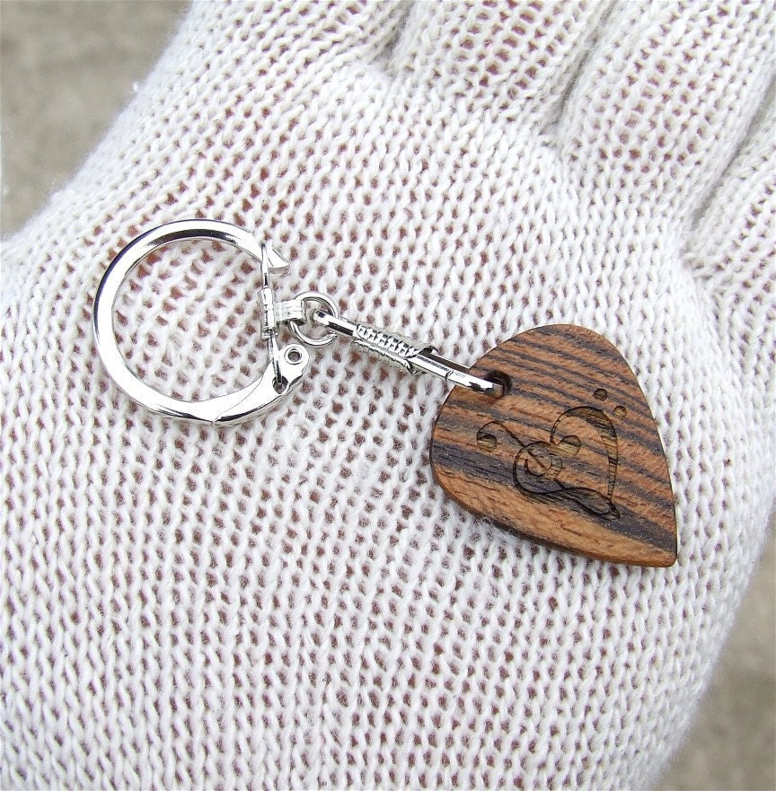 Exotic Wood Key Chain - Handmade Guitar Pick Shaped with Laser Engraving - Bocote