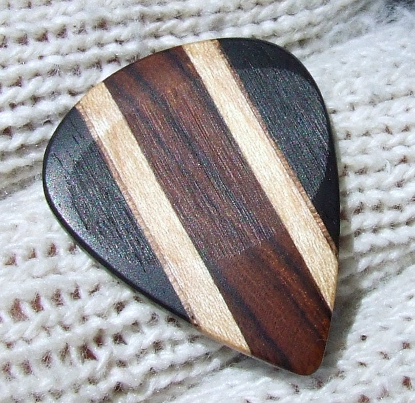 Custom Wood Guitar Pick - Handmade Exotic Arizona Ironwood - Hard Maple - Black Walnut and Gabon Ebony Premium Guitar Pick