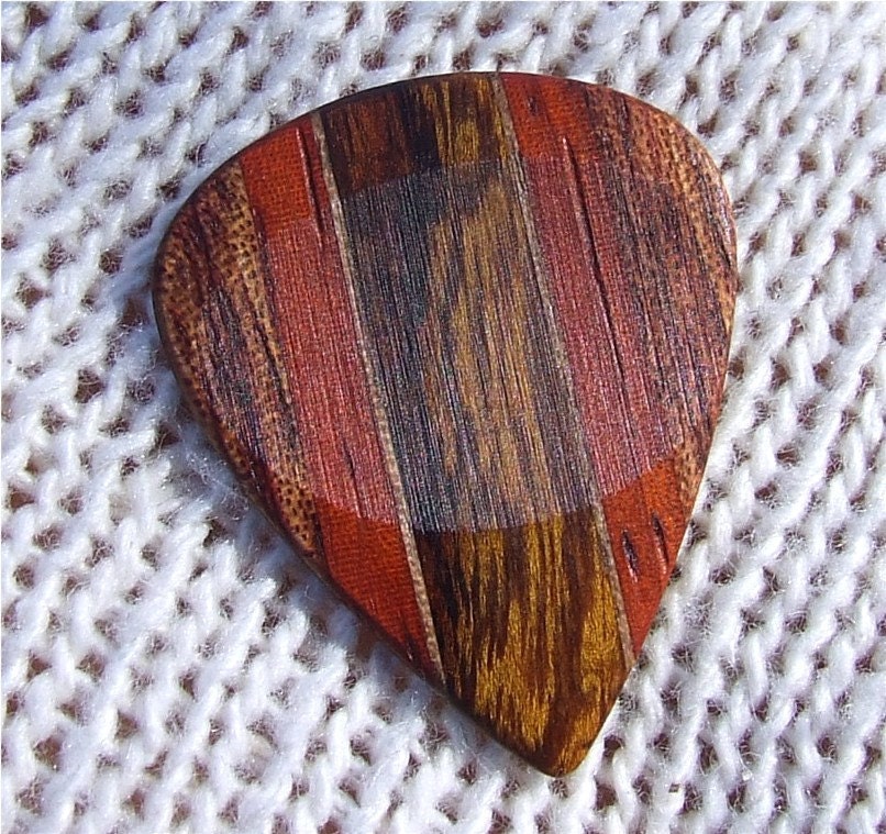 Custom Wood Guitar Pick - Handmade - Exotic Arizona Ironwood - Black Walnut - Padauk - and Bubinga Premium Guitar Pick