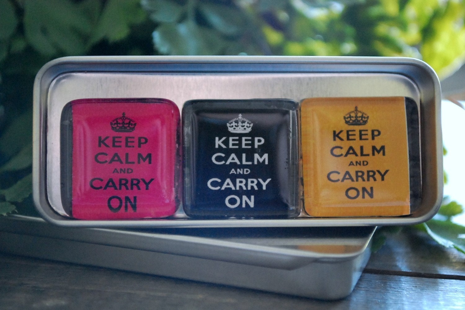 Glass Magnet Trio - Keep Calm and Carry On (Bold)