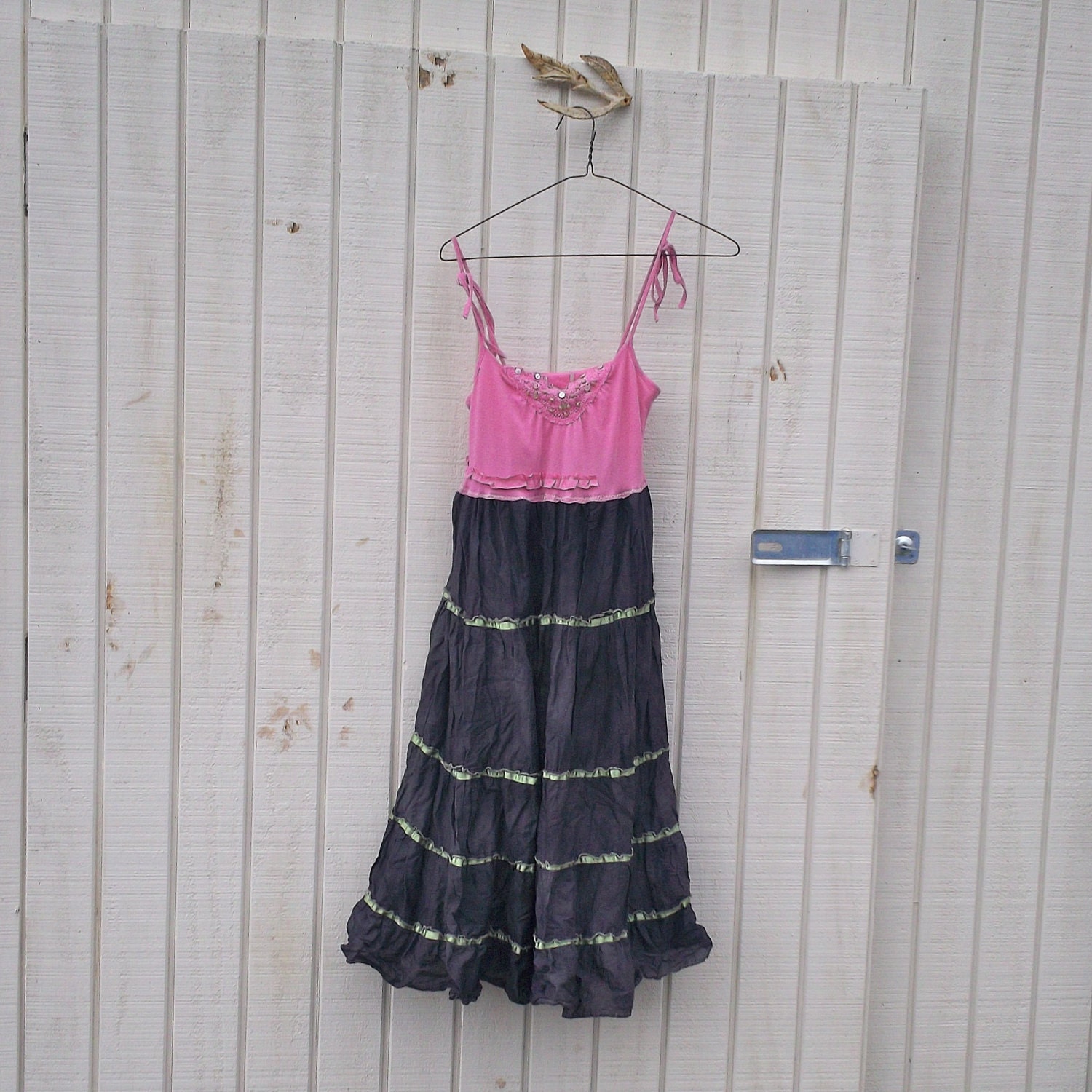 XSmall - Small - Funky Babydoll Tank Dress / Eco Dress / Tattered Artsy Dress / Upcycled Clothing