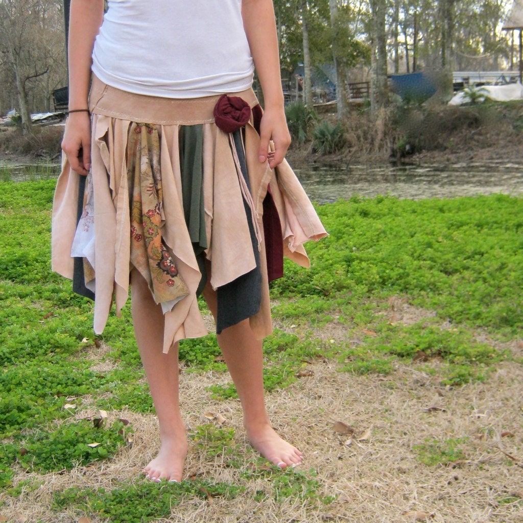 made to order - Funky Eco Tattered Black and Brown Fairy Pixie Mini Skirt