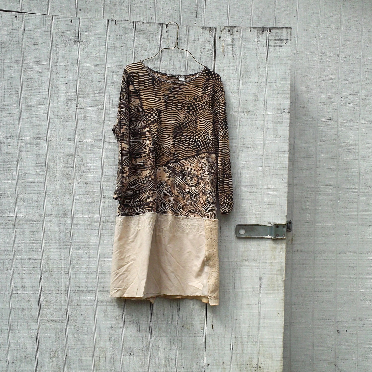 eco t-shirt dress / jersey knit / funky upcycled clothing / tattered dress / casual dress / boho mini dress
