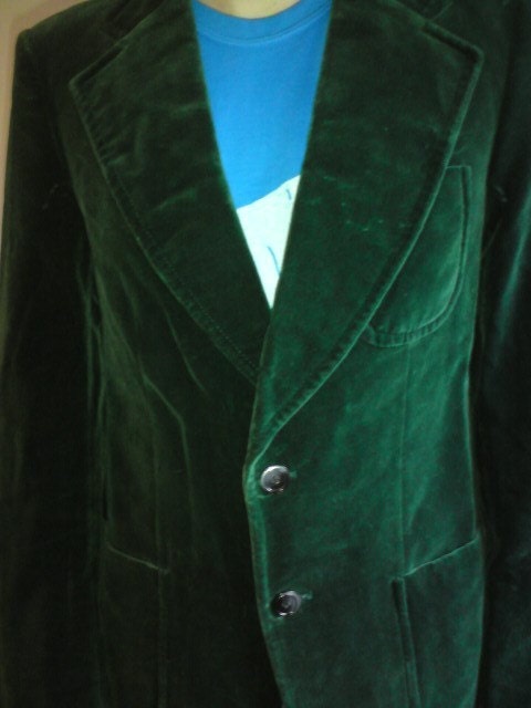 Bottle green mens velvet blazer jacket vintage by JemporiumVintage