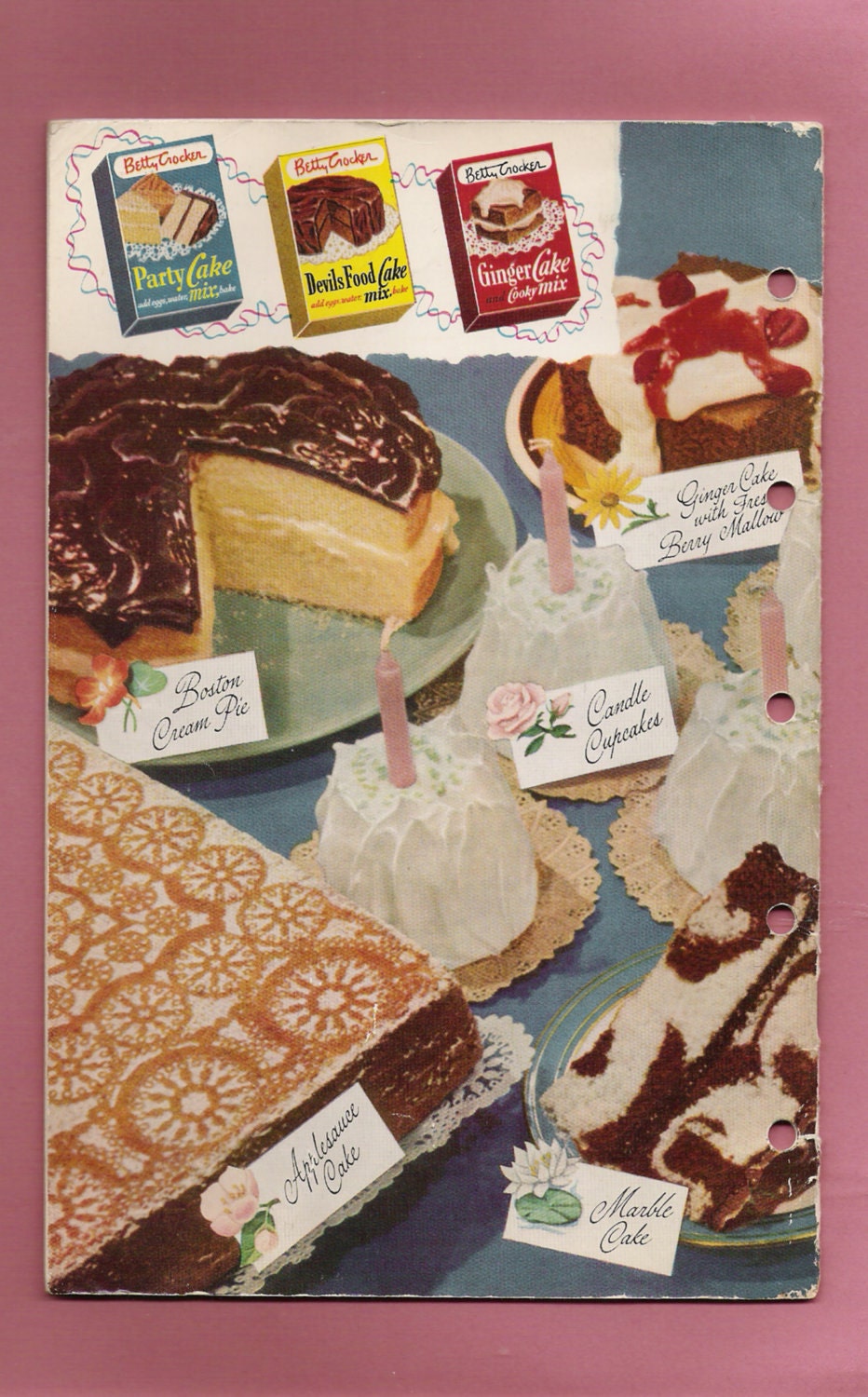 Betty Crocker - Vintage 1951 Pink Cake Mix Magic Recipe Cookbook Pamphlet Booklet Desserts Cookies Toppings Sauces Book