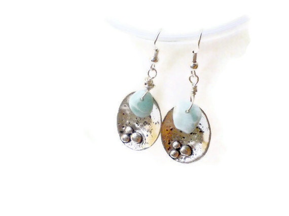 Larimar dangle earrings Oxidized silver tone simple style