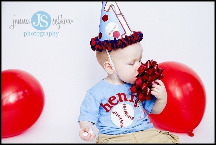 Boys Baseball Birthday Short Sleeve Birthday Shirt in Red White and Blue Limited Edition