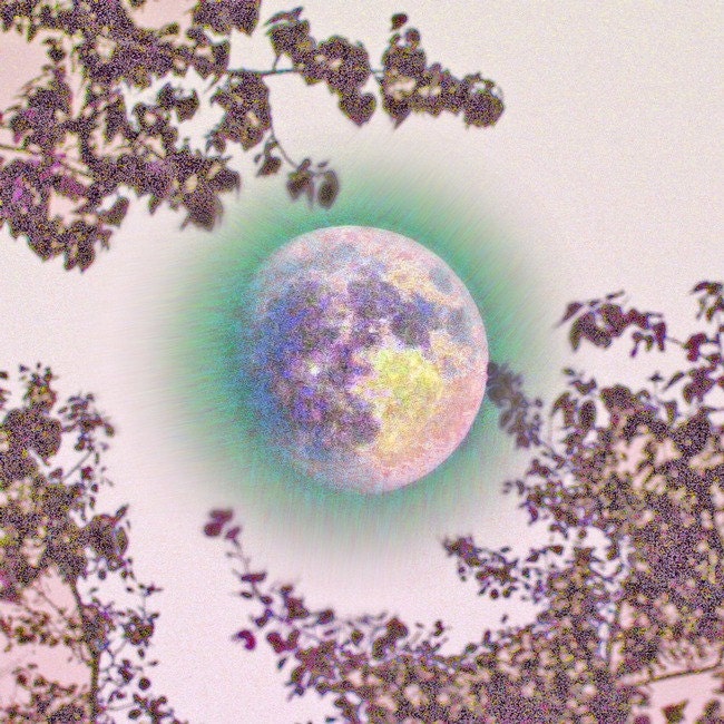 Lavender Blue Moon Photograph,  Full Moon, Artistic 8 x 8 Digital Mixed Media Print