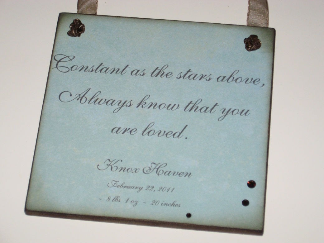 Wall Hanging Personalized With New Baby's Name and Birth Statistics- 5x5 -Beautiful Baby Shower Gift