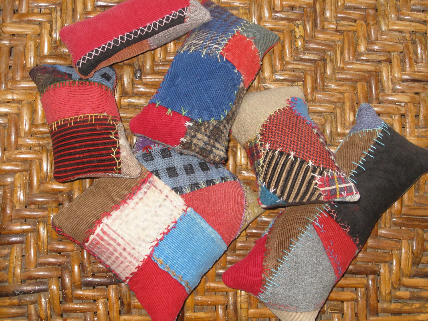 Quilt Pincushion Feather Stitched Vintage Crazy Quilt Seamstress Gift