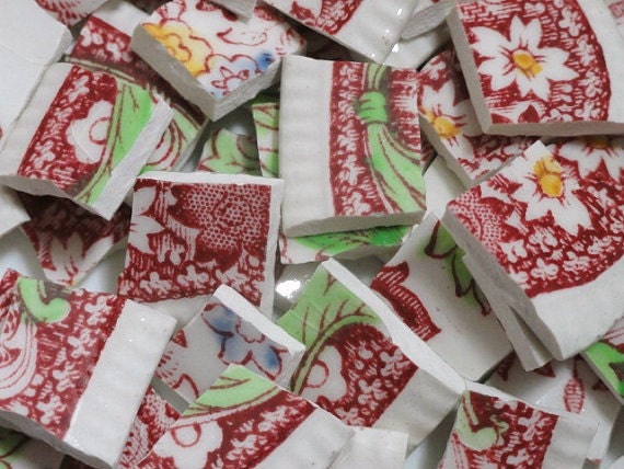 Vintage China Mosaic Tiles in Red and White