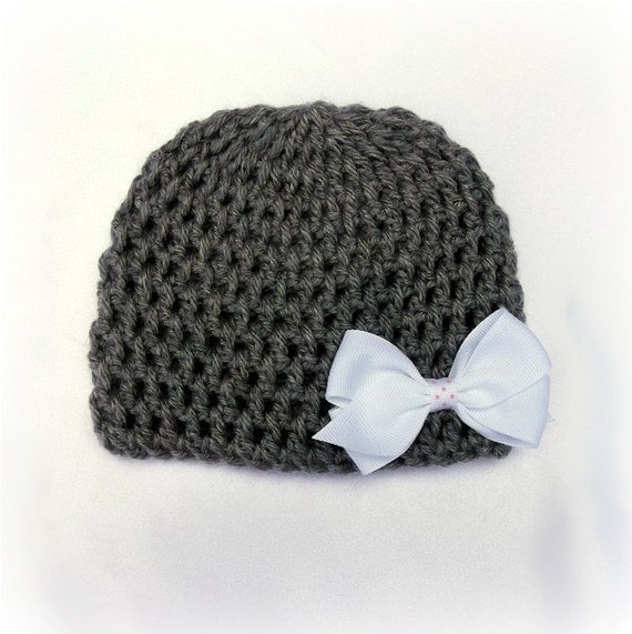 Crocheted Baby Beanie, Removable Bow, Photo Prop, Newborn