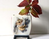 Vintage Ceramic Koi Fantail Goldfish Vase Planter Pink and Black