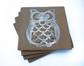 Brown Owl Coasters, Ceramic, Pottery, Set of 4, Makes a Great Graduation Gift
