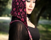 The Fuschia Red/Black Brocade Underbust Vest/Harness w/DETACHABLE Hood by Opal Moon Designs (Black Lining)